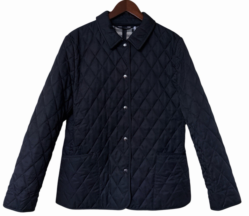 Burberry London Women's Black Quilted Snap Front Barn Jacket Plaid Lined SIze M